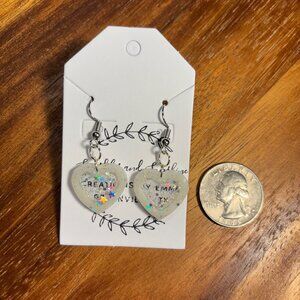 Holographic Glitter Filled White Heart Frame Earrings